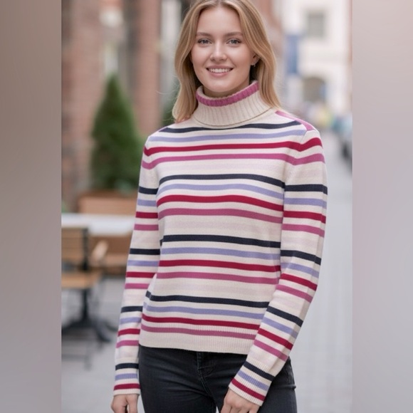 Express Women's Cashmere Striped Turtleneck Long Sleeve Pullover Sweater Size S - Picture 1 of 6